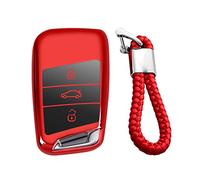 M.JVisun Suave Llave del Coche TPU Carcasas para Llaves Para Volkswagen Arteon Atlas Golf Alltrack Jetta GLI Passat Taos SEL Para Tiguan Para Skoda Kodiaq Superb A7 - Brillante Rojo - Trenzado Llavero