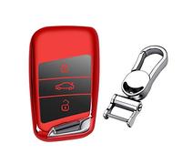 M.JVisun Suave Llave del Coche TPU Carcasas para Llaves para Volkswagen Arteon Atlas Golf Alltrack Jetta GLI Passat Taos Sel para Tiguan para Skoda Kodiaq Superb A7 - Brillante Rojo - Metal Llavero