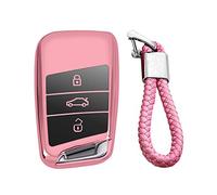 M.JVisun Suave Llave del Coche TPU Carcasas para Llaves Para Volkswagen Arteon Atlas Golf Alltrack Jetta GLI Passat Taos SEL Para Tiguan Para Skoda Kodiaq Superb A7 -Brillante Rosado -Trenzado Llavero