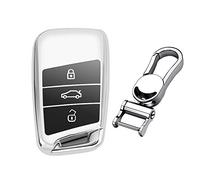 M.JVisun Suave Llave del Coche TPU Carcasas para Llaves Para Volkswagen Arteon Atlas Golf Alltrack Jetta GLI Passat Taos SEL Para Tiguan Para Skoda Kodiaq Superb A7 -Brillante Plateado - Metal Llavero