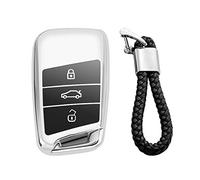 M.JVisun Suave Llave del Coche TPU Carcasas para Llaves Para Volkswagen Arteon Atlas Golf Alltrack Jetta GLI Passat Taos SEL Para Tiguan Para Skoda Kodiaq Superb A7-Brillante Plateado-Trenzado Llavero