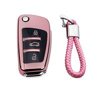 M.JVisun Suave Llave del Coche TPU Silicona Funda Protectora Adecuado para Audi A1 A3 A4 A6 A8 Quattro Q2 Q3 Q7 R8 RS3 RS6 S3 S6 TT TTS Plegables Llavero - Brillante Rosa - Trenzado Llavero