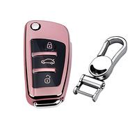 M.JVisun Suave Llave del Coche TPU Silicona Funda Protectora Adecuado para Audi A1 A3 A4 A6 A8 Quattro Q2 Q3 Q7 R8 RS3 RS6 S3 S6 TT TTS Plegables Llavero - Brillante Rosa - Metal Llavero