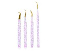 M LASH Tweezers for Eyelash Extensions (Set of 4) - Professional Lash Extension Tweezers - Fiber Tip, Japanese Steel, Diamond Grip Eyelash Extension Tweezer (WP-SET)