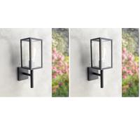 M Ledme - Aplique de Pared Exterior Serie Ducte Farol - IP44, Casquillo E27, Lámpara Estilo Farol de Acero y Cristal Negro para Jardín, Terraza o Entrada (Bombilla No Incluida) (Paquete de 2)