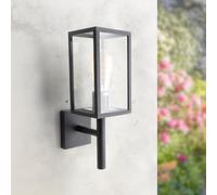 M Ledme - Aplique de Pared Exterior Serie Ducte Farol - IP44, Casquillo E27, Lámpara Estilo Farol de Acero y Cristal Negro para Jardín, Terraza o Entrada (Bombilla No Incluida)