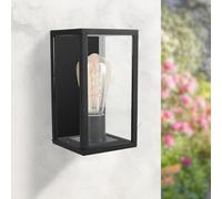 M Ledme Aplique de Pared Exterior Serie Ducte - IP44 Impermeable, Casquillo E27, Lámpara de Acero y Cristal Negro, para Fachadas, Jardín o Entrada (Bombilla No Incluida)