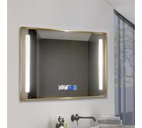 M Ledme - Espejo Baño con Luz, 100X70 cm, Serie Areanas, 12W, Regulable, Regulable de Color Blanco Calido, Neutro o Frio (CCT), Interruptor Táctil, Cristal Templado, IP44, Acabado Dorado, LM9305.