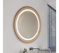 M Ledme - Espejo Baño con Luz, 60 cm, Serie Wood, 15W, Regulable, Regulable de Color Blanco Calido, Neutro o Frio (CCT), Interruptor Táctil, Cristal Templado, IP44, Acabado Madera, LM9309.