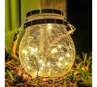 M LEDme - Farolillo Solar Exterior, luz cálida, SphereGlass Linternas Solares de Cristal Craquelado para Jardin, Luz Solar con Soporte Extraíble, Césped, Navidad, 2W, LM8074
