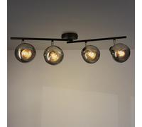 M Ledme - Lámpara de Techo Serie Glass 4 Focos, 4 Focos Led Interior de Techo Base E14, Focos LED Interior Acabado Negro (No incluye bombilla)