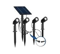 M Ledme - Luces Solares LED exterior Jardin con pincho Roxi, Kit de 4 focos solares, Impermeable IP65, Luz Potente, Luz cálida (3000K), para Jardín, Camino, Cesped, etc.