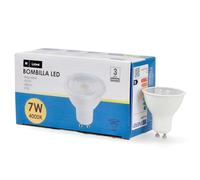 M Ledme - Pack 6, Bombilla Led Gu10 Smd Plus 7W, Regulable Luz neutra (4000k), casquillo Gu10, 580 Lumen, IP20, Apertura del Haz de Luz 60°, Eficiencia energética y Bajo Consumo. LM7617