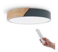 M Ledme - Plafón LED Techo Gris Redondo 24W con Mando a distancia, Regulable 2700K-6500K blanco frío a cálido e intensidad, 2400LM, Diseño Blanco con Madera Natural, para Baño, Cocina, Balcón, LM8285