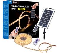 M Ledme - Tira LED Solar exterior jardin 5 metros con control remoto, IP68 sumergible, 300 LED, luz LED Blanco cálido, con kit de instalacion para placa solar, para jardín, hogar, decorativa