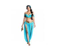 (M,Light Blue)Women's Jasmine Princess Costume Aladdin-Inspired Outfit with Headband, Top & Skirt