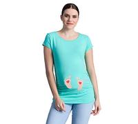 M.M.C. Camiseta de maternidad de manga corta para mujer con huellas de bebé, camiseta de maternidad para embarazo, fruncido creciente, 95% algodón, S a XL, verde menta, L