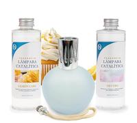 M MAMA MANUELA Pack Ahorro Lámpara Catalítica Azul Grisáceo Mate + Fragancia Lemon Cake (500ml) + Limpiador Neutro (200ml) + Mecha de Repuesto