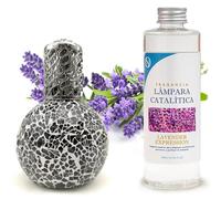 M MAMA MANUELA Pack Ahorro Lámpara Catalítica Mosaico Negro + Fragancia Aroma Lavender 500ml. Elimina Malos olores e impurezas, perfuma y Limpia.