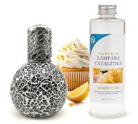 M MAMA MANUELA Pack Ahorro Lámpara Catalítica Mosaico Negro + Fragancia Aroma Lemon Cake 200ml. Elimina Malos olores e impurezas, perfuma y Limpia.