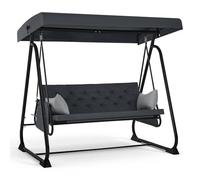 M MCombo Balancín de 3 plazas con función de Cama, Cojín Extra Grueso & Ganchos silenciosos, Capacidad 360 kg, 210x125x187 cm, Banco de jardín Resistente a la Intemperie 4071 (Gris Oscuro)