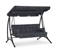 M MCombo Columpio de jardín de 3 plazas con función reclinable, columpio para exteriores, resistente a la intemperie, soporta hasta 300 kg, con cojín extra grueso y toldo, 4095 (gris)