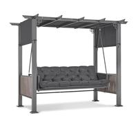 M MCombo Columpio Hollywood de 3 plazas con función de Cama y pabellón de jardín, Columpio con toldo retráctil, cojín de Asiento Extragrande de 8 cm y Ganchos silenciosos, Banco de jardín 4067 (Gris)