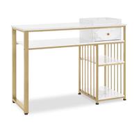 M MCombo Escritorio con cajones, Mesa de manicura con Estante, Mesa de manicura de Madera, Estructura de Metal, tocador sin Espejo, salón Moderno, mármol Blanco Dorado, 45 x 110 x 80,5 cm, 2498