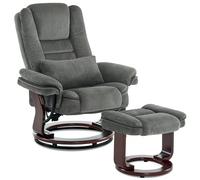 M MCombo Sillón de relax con función reclinable, giratorio 360°, con taburete, soporta hasta 120 kg, sillón de TV para salón, con cojín y bolsillo lateral, cómodo sillón de lectura, 9099 (tela gris)
