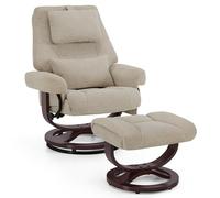 M MCombo Sillón de relax con función reclinable, sillón de lectura, sillón giratorio con taburete, con almohada ajustable, cojín lumbar y bolsillo lateral, salón 9046 (tela beige)