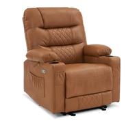 M MCombo Sillón de relax con función reclinable, sillón de TV eléctrico, reclinable, piel sintética, transpirable, USB y soporte para bebidas, salón, 7033 (marrón)