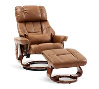 M MCombo Sillón de Relax con Taburete, Giratorio 360°, con función reclinable, soporta hasta 120 kg, sillón Moderno para el salón, 9066 (Piel sintética, marrón)