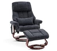 M MCombo Sillón de Relax con Taburete, Giratorio 360°, con función reclinable, soporta hasta 120 kg, sillón Moderno para el salón, 9066 (Tela, Gris Oscuro)