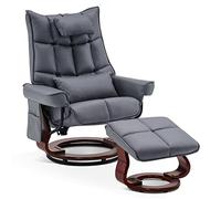 M MCombo Sillón de relax con taburete, giratorio para TV, con función reclinable, moderna silla para salón, con cojín y bolsillo lateral, microfibra en imitación de piel, 9076 (gris azulado)