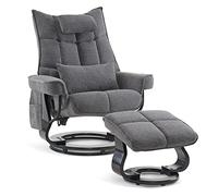 M MCombo Sillón de relax con taburete, giratorio para TV, con función reclinable, moderno, para salón, con cojín y bolsillo lateral, tela, 9076 (gris)