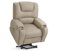 M MCombo Sillón de televisión con función de elevación eléctrica, con Masaje y calefacción, sillón reclinable hasta 145°, portavasos Ocultos 7252 (Microfibra, Beige marrón)