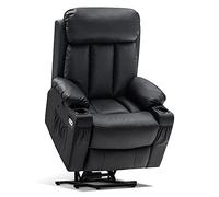 M MCombo Sillón de TV con ayuda para levantarse eléctrico, superficie de contacto de piel de vacuno, sillón relax con función reclinable hasta 140°, con USB 7190 (cuero auténtico+piel sintética,