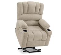 M MCombo Sillón de TV eléctrico con Ayuda para levantarse, sillón Relax con función reclinable, sillón de Masaje con función de Calor, para Personas Mayores de salón, 7102 (Tela, Beis)