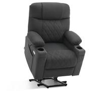 M MCombo Sillón eléctrico con ayuda para levantarse con 2 motores, respaldo y reposapiés ajustables por separado, sillón relax con función reclinable eléctrica 7501 (tejido de microfibra, gris oscuro)