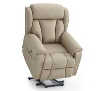 M MCombo Sillón TV 4 Motores con Ayuda para levantarse, eléctrico, Soporte Lumbar y reposacabezas Ajustables, Gravedad Cero 165°, Masaje y calefacción 7558 (Microfibra, Beige marrón)