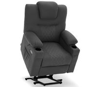 M MCombo Sillón TV con Ayuda para levantarse eléctrico, reclinable con función de reclinado, sillón de Masaje con función de Calor, Microfibra, 7565 (Gris Oscuro)