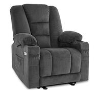 M MCombo Sillón TV Regulable eléctricamente, sillón reclinable con función de reclinado, sillón TV con función de Masaje y Calor, USB y portavasos, salón, Tela, 7008 (Gris Oscuro)
