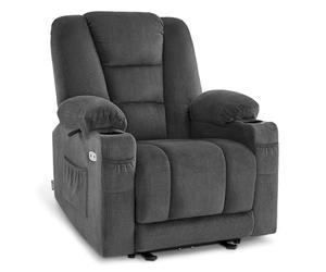 M MCombo Sillón TV Regulable eléctricamente, sillón reclinable con función de reclinado, sillón TV con función de Masaje y Calor, USB y portavasos, salón, Tela, 7008 (Gris Oscuro)