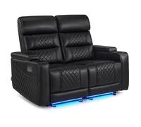 M MCombo Sofá 2 plazas con función Cama, Sofá Relax 2 plazas con reposacabezas Ajustable, Sillón Cine 2 plazas, Puertos USB y Type-C, Almacenamiento en reposabrazos, luz LED, 7705 (Negro)