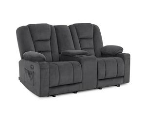 M MCombo Sofá Eléctrico de 2 Plazas con Función Sleep, Sofá Relax de 2 Plazas con Botón Ajustable 150°, Silla de Cine con Función Reclinable, Consola y USB y Portavasos, 7009 (Gris)