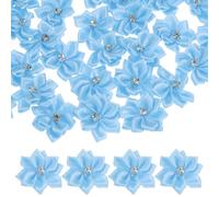 M METERXITY 100-Pack Flores de Cinta de Satén, Mini Flores de Tela de 1.2 Pulgadas con Aplicaciones de Flores de Cinta con Estrás para Manualidades Diy/Boda/Adorno/Fiesta/Hogar [Azul]