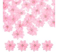 M METERXITY 100-Pack Flores de Cinta de Satén, Mini Flores de Tela de 1.2 Pulgadas con Aplicaciones de Cinta de Flores con Estrás para Manualidades Diy/Boda/Adorno/Fiesta/Hogar [Rosa]