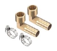 M METERXITY 2 Paquete Latón Manguera Púa Accesorios - 90 Grados Codo 13 mm Latón Tubo Conector con Manguera Abrazaderas Aplicar a Agua (G3/8 Macho Rosca)