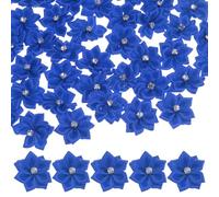 M METERXITY 200-Pack Flores de Cinta de Satén, Mini Flores de Tela de 1.2 Pulgadas con Pedrería, Aplicaciones de Cinta de Flores para Manualidades Diy/Boda/Adorno/Fiesta/Hogar [Azul Oscuro]