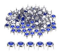 M METERXITY 80 Pzs Tachones de Estrás 5x6 mm Cobre Redondo Remaches Cuentas Garras Cristal Picos Punk para Prendas/Zapatos/Bolsos/DIY Manualidades Cuero/Ropa Tela Plateado Azul Oscuro